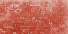 Charger l&#39;image dans la galerie, Invitation au voyage, le panoramique Byzance nous emmène dans ses dédales de rues aux façades surannées. La nature s’y attache et les chats se prélassent.  Fond ocre patiné et dessin à la main par Mayeul Gauvin.

