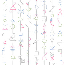 Charger l&#39;image dans la galerie, Géométries du hasard portées par le fil. Coudées, enroulées, courbées, emboitées, fléchées, les formes suivent le fil d&#39;une improvisation inspirée des cultures du monde. Loustic est un papier peint au graphisme piquant et décalé qui saura réveiller subtilement un décor contemporain mais aussi dialoguer avec l&#39;univers léger et candide des chambres d&#39;enfants.
